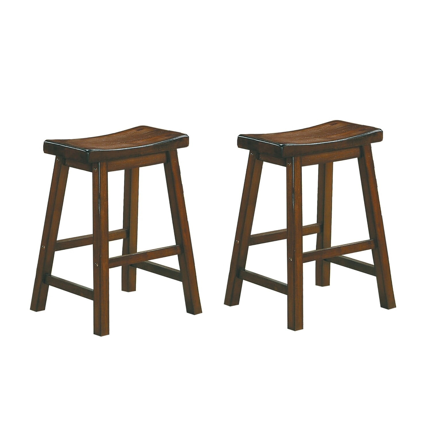 Wooden 24" Counter Height Stool with Saddle Seat, Warm Cherry Brown, Set Of 2