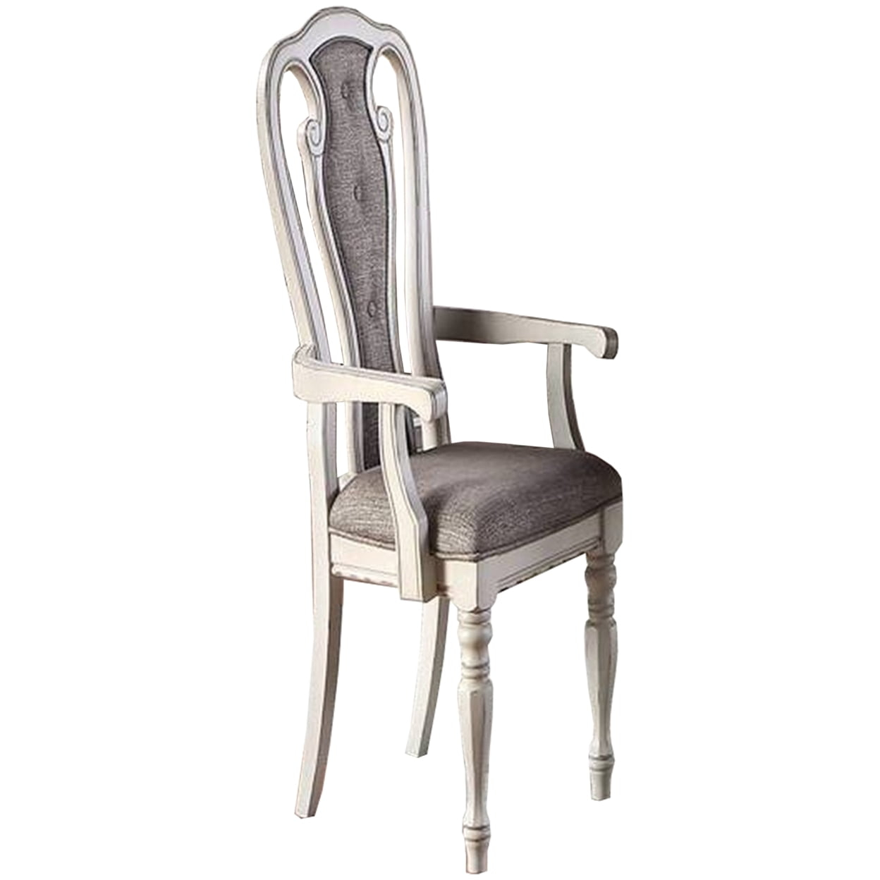 Wooden Arm Chair with Button Tufted Back Set of 2 Cream and Gray - Saltoro Sherpi