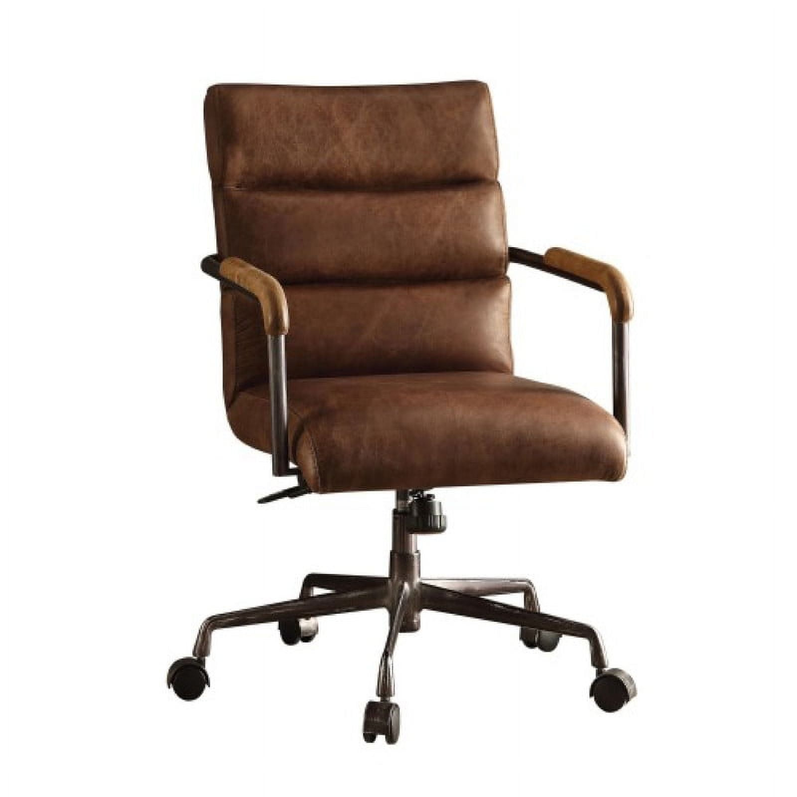 Leather Executive Swivel Office Chair with Lumbar and Back Support and Wheels, Industrial Modern Upholstered Home Desk Chair in Retro Brown Top Grain Leather for Living Room Office