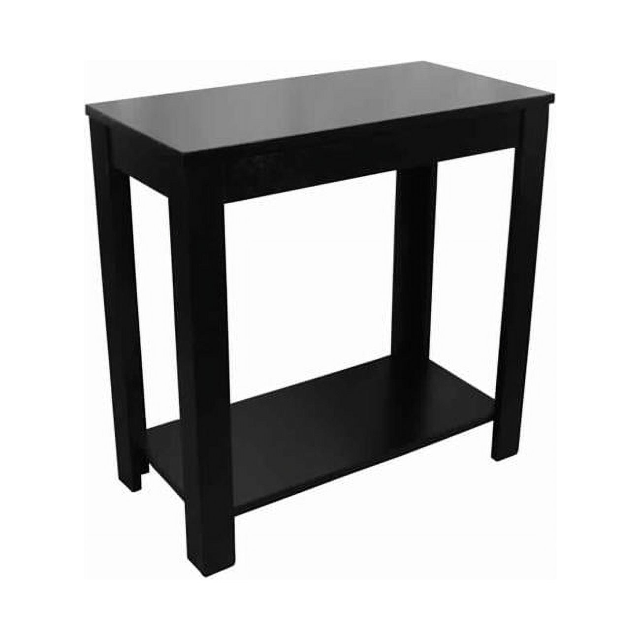 Wooden Chairside Table with Bottom Shelf & Block Legs - Black