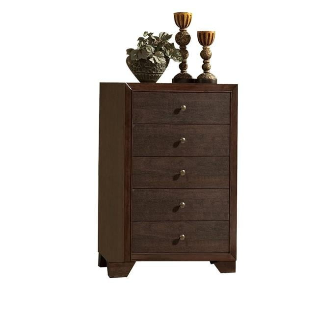 Benjara Wooden Chest with 5 Spacious Drawers , Espresso Brown