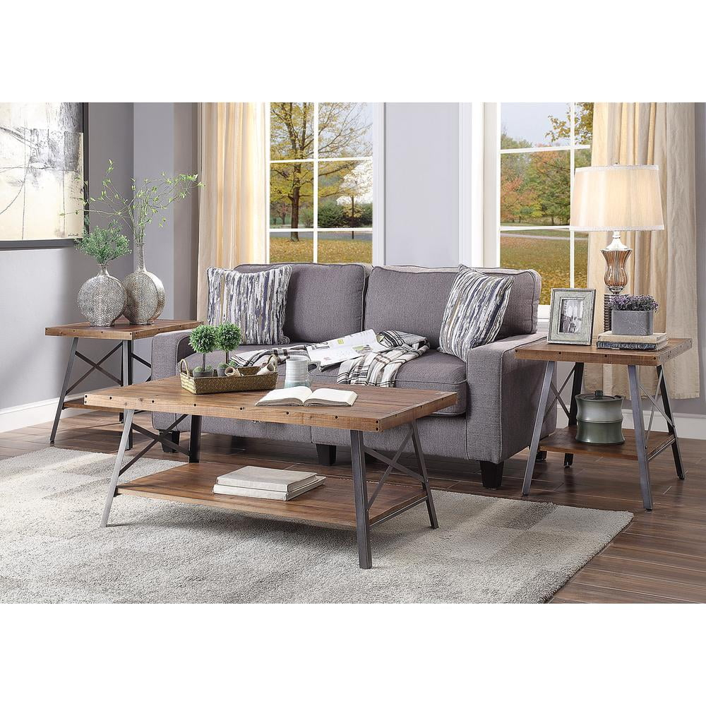 Wooden Coffee Table with X Crossed Metal Sides and Open Shelf Brown and Black - Saltoro Sherpi