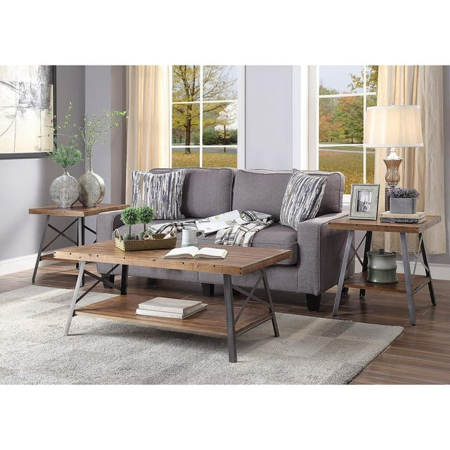 Wooden Coffee Table with X Crossed Metal Sides and Open Shelf Brown and Black - Saltoro Sherpi