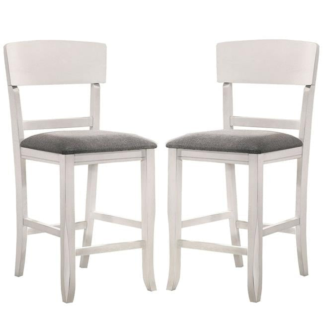 Wooden Counter Height Chair with Curved Back, White & Gray - Set of 2