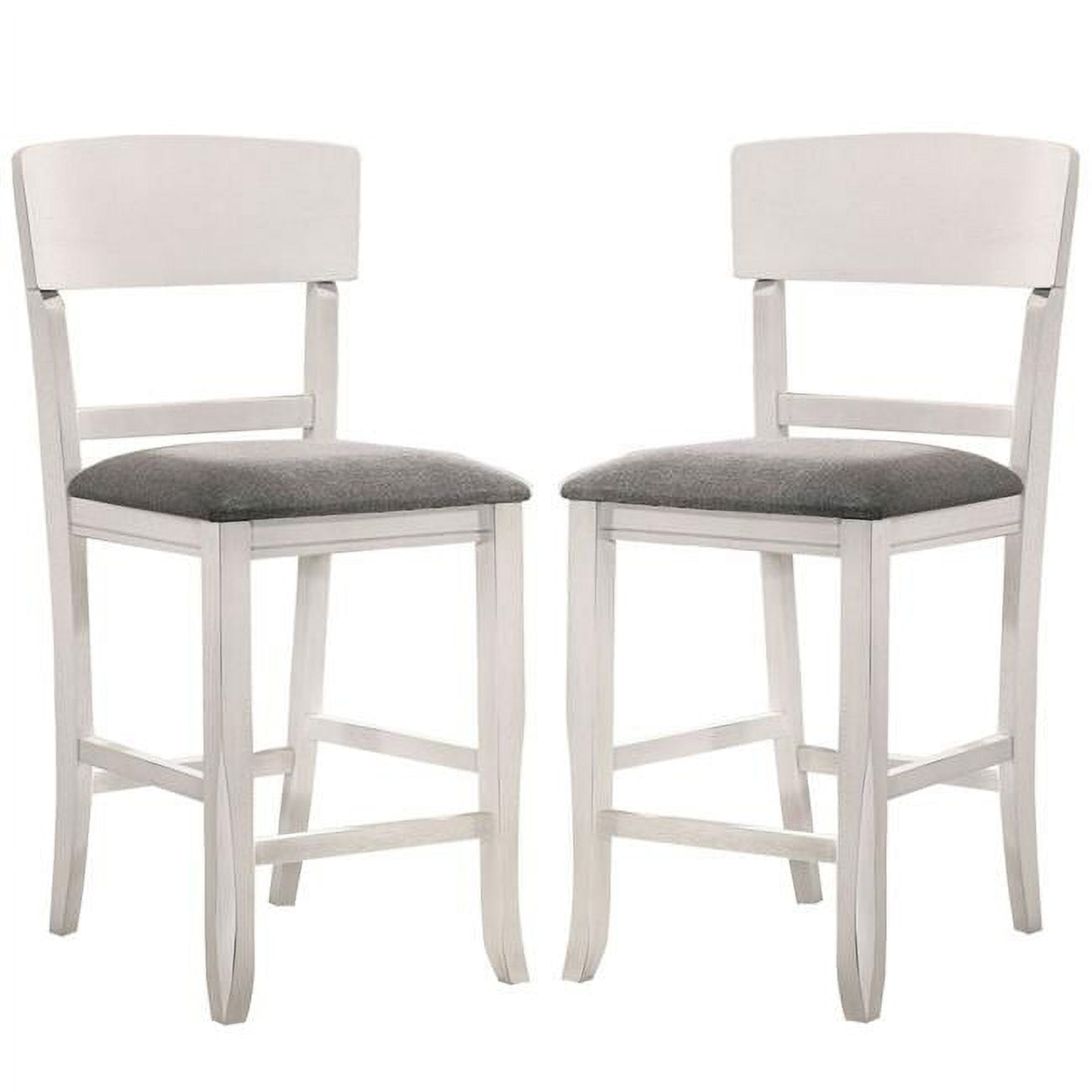 Wooden Counter Height Chair with Curved Back, White & Gray - Set of 2