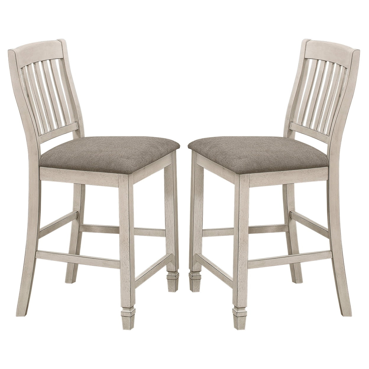Wooden Counter Height Chair with Slatted Back Set of 2 Antique White - Saltoro Sherpi