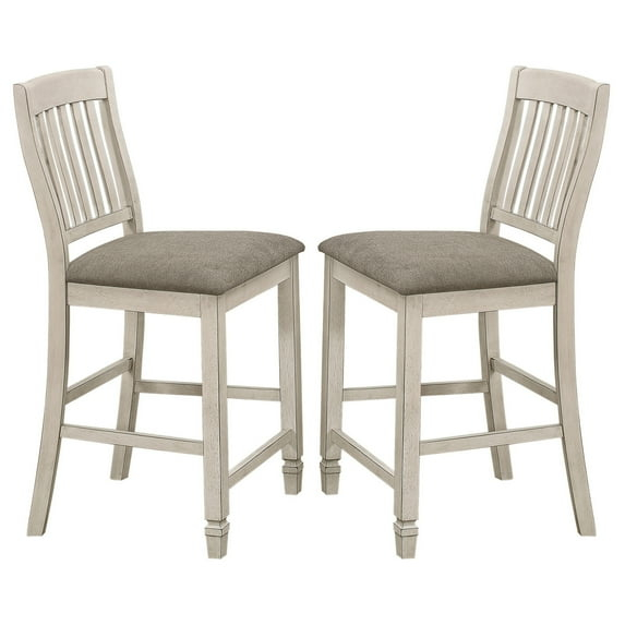 Wooden Counter Height Chair with Slatted Back Set of 2 Antique White - Saltoro Sherpi