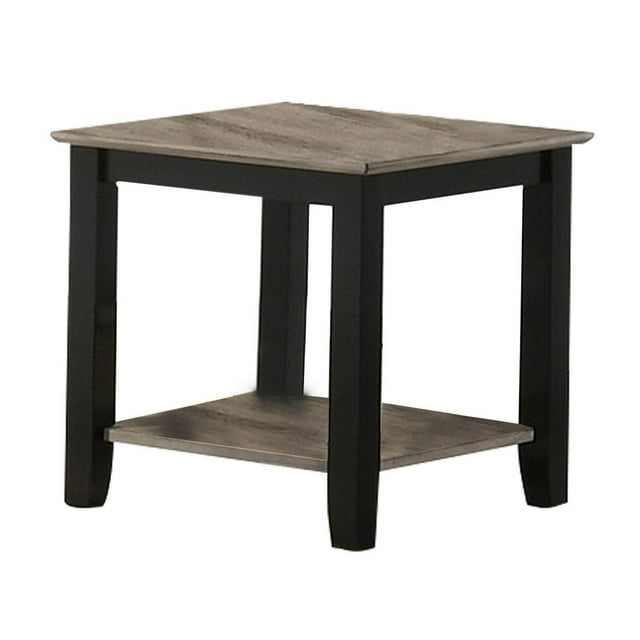 Wooden End Table with One Open Shelf Black and Gray - Saltoro Sherpi