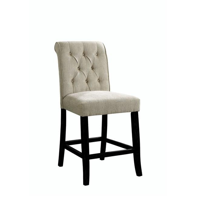 Wooden Fabric Upholstered Counter Height Chair in Ivory And Black in Pack Of Two