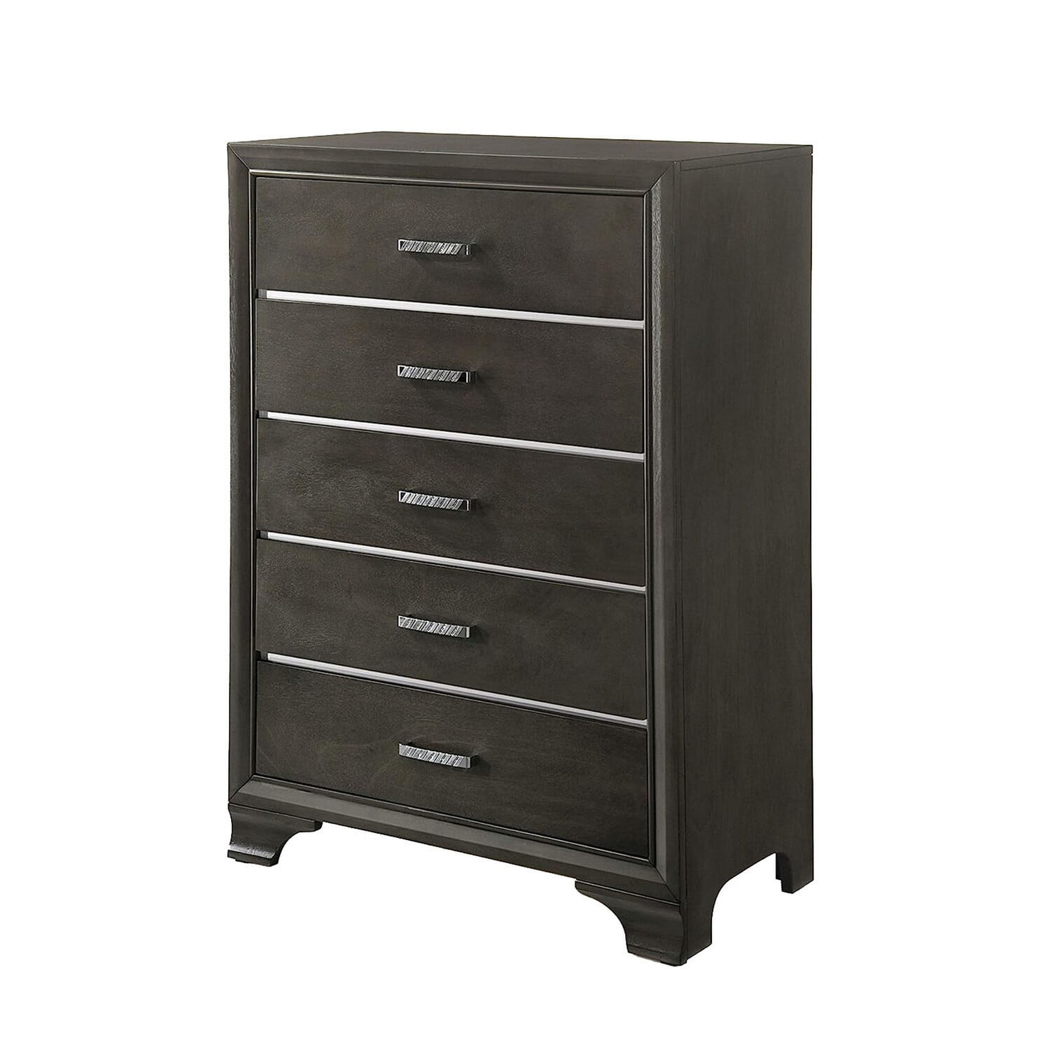 Wooden Five Drawer Chest With Bracket Legs, Gray