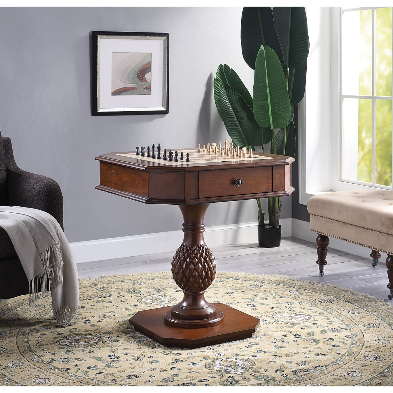 Saltoro Sherpi Bishop II Game Table with Drawer and Reversible Game Board, Cherry or Black (2 Count)