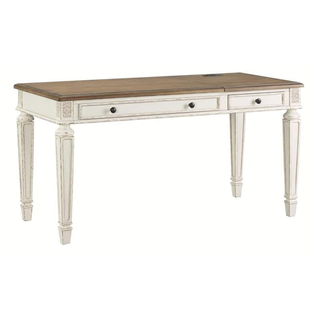 Wooden Lift Top Desk with Textured Finish & Drawers - Brown & White