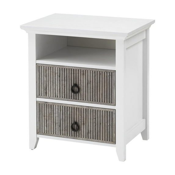 Wooden Nightstand with 2 Drawers and Open Shelf