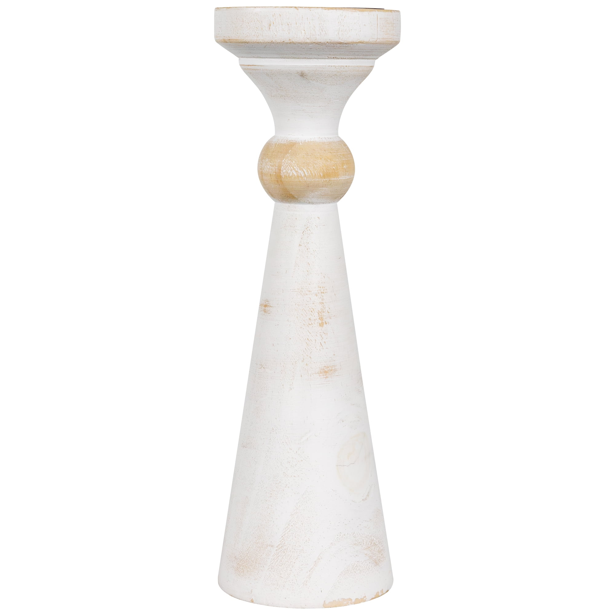 Northlight Wooden Pedestal Pillar Candle Holder - 12" - Brushed Antique White