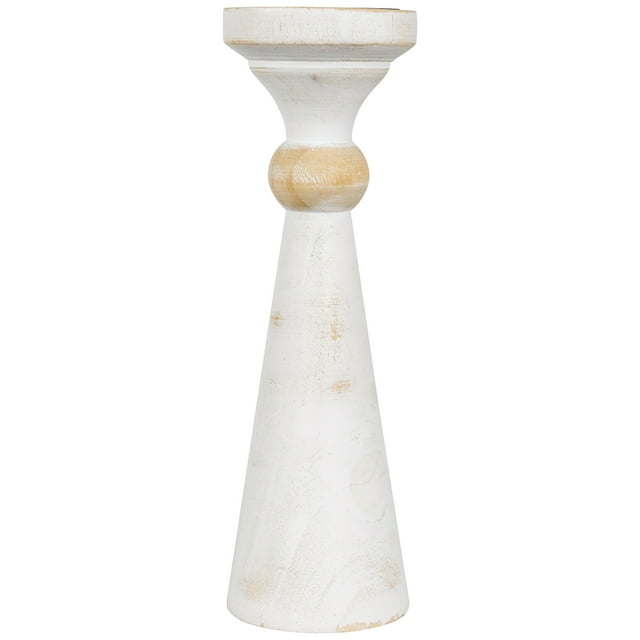 Northlight Wooden Pedestal Pillar Candle Holder - 12" - Brushed Antique White