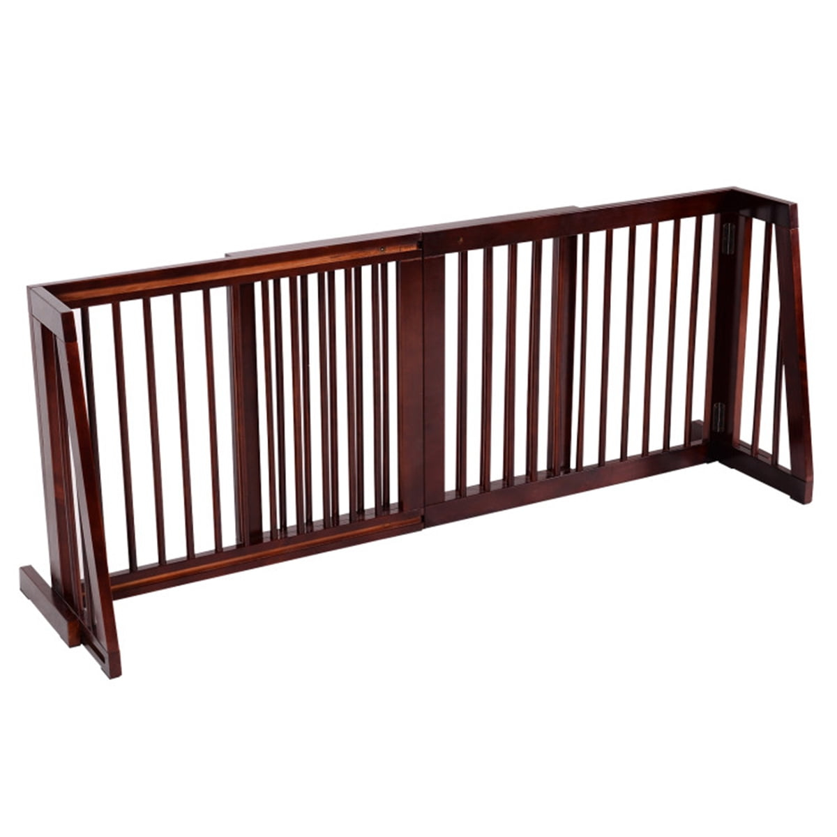Wooden Pet Gate 3 Panels Freestanding Length Adjustable