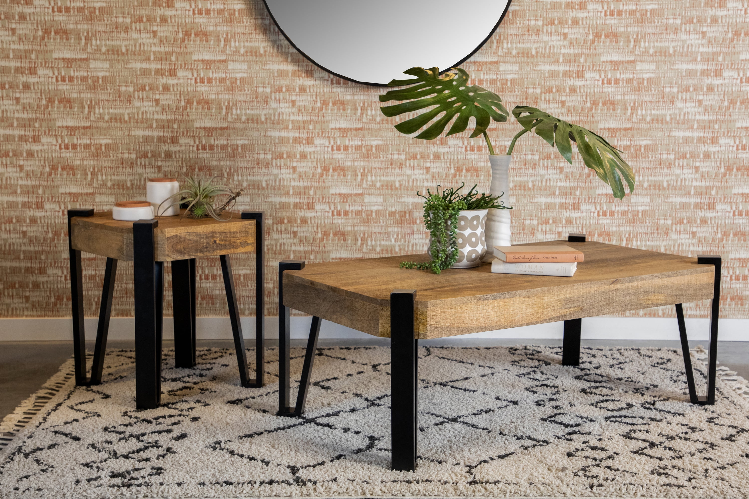 Wooden Rectangular Top Coffee Table Natural and Matte Black