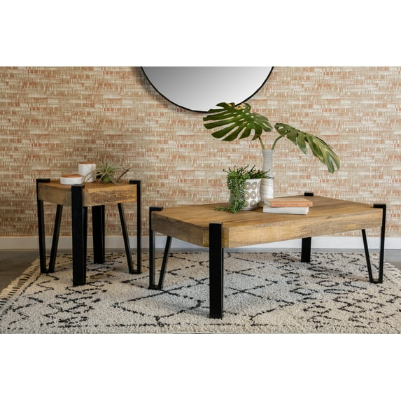 Wooden Rectangular Top Coffee Table Natural and Matte Black