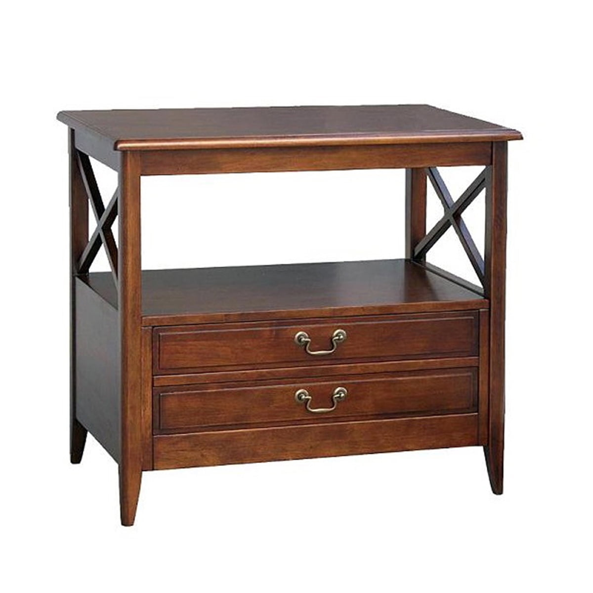 Benjara Wooden TV Stand with 2 Drawers and 1 Open Shelf, Dark Brown