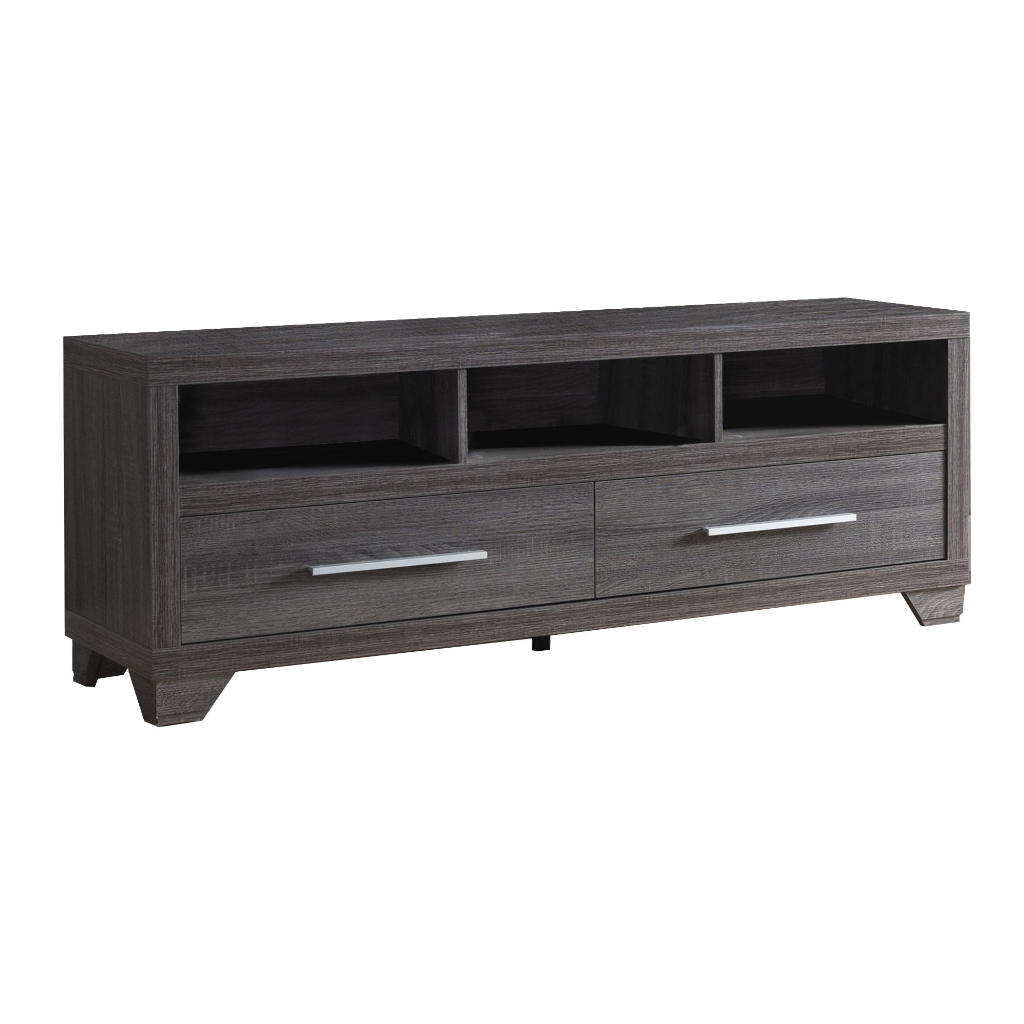 Wooden TV Stand with Two Drawers and Three Open Shelves, Gray- Saltoro Sherpi