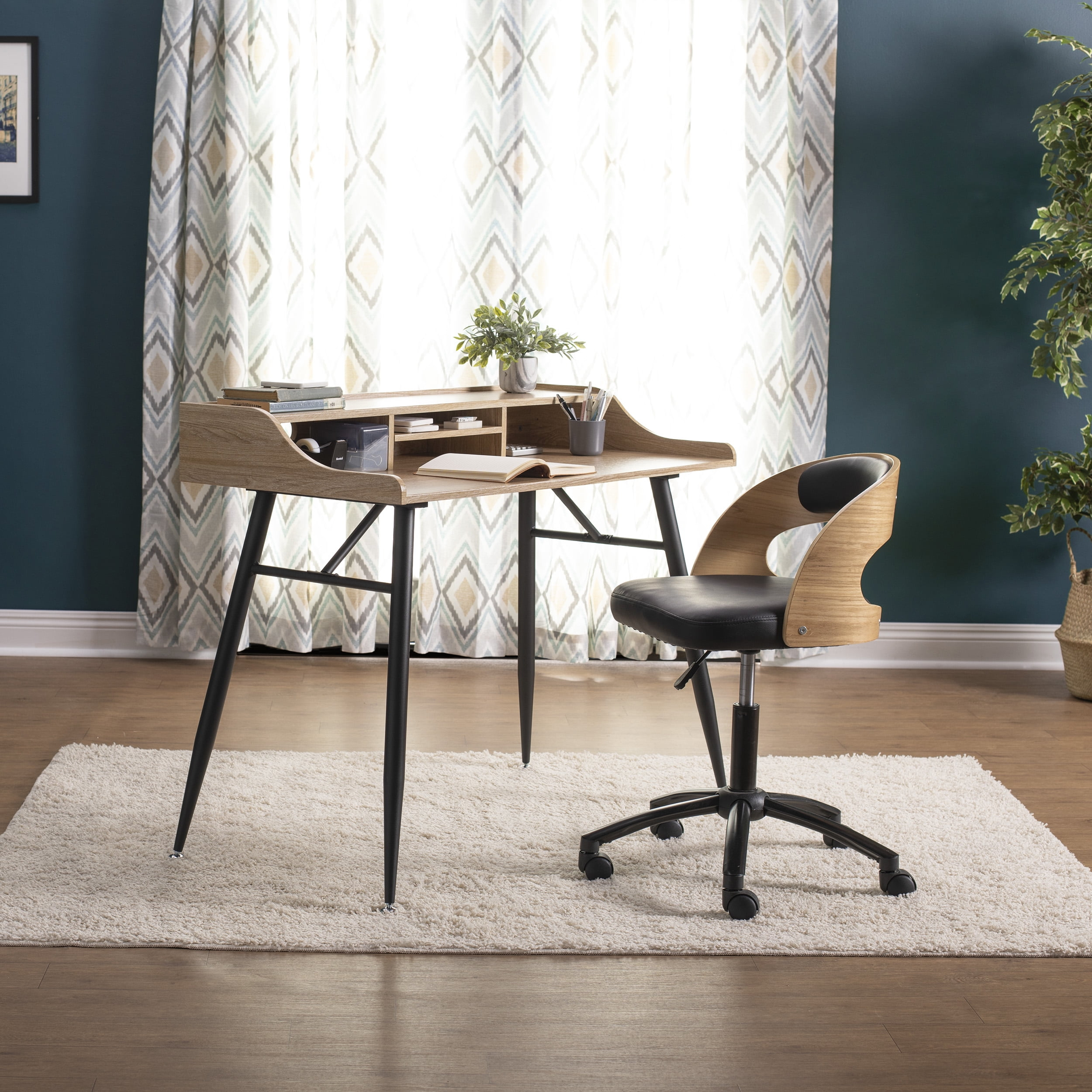 Calico Designs Woodford 45"Wood Writing Desk with Storage Hutch in Black/Ash