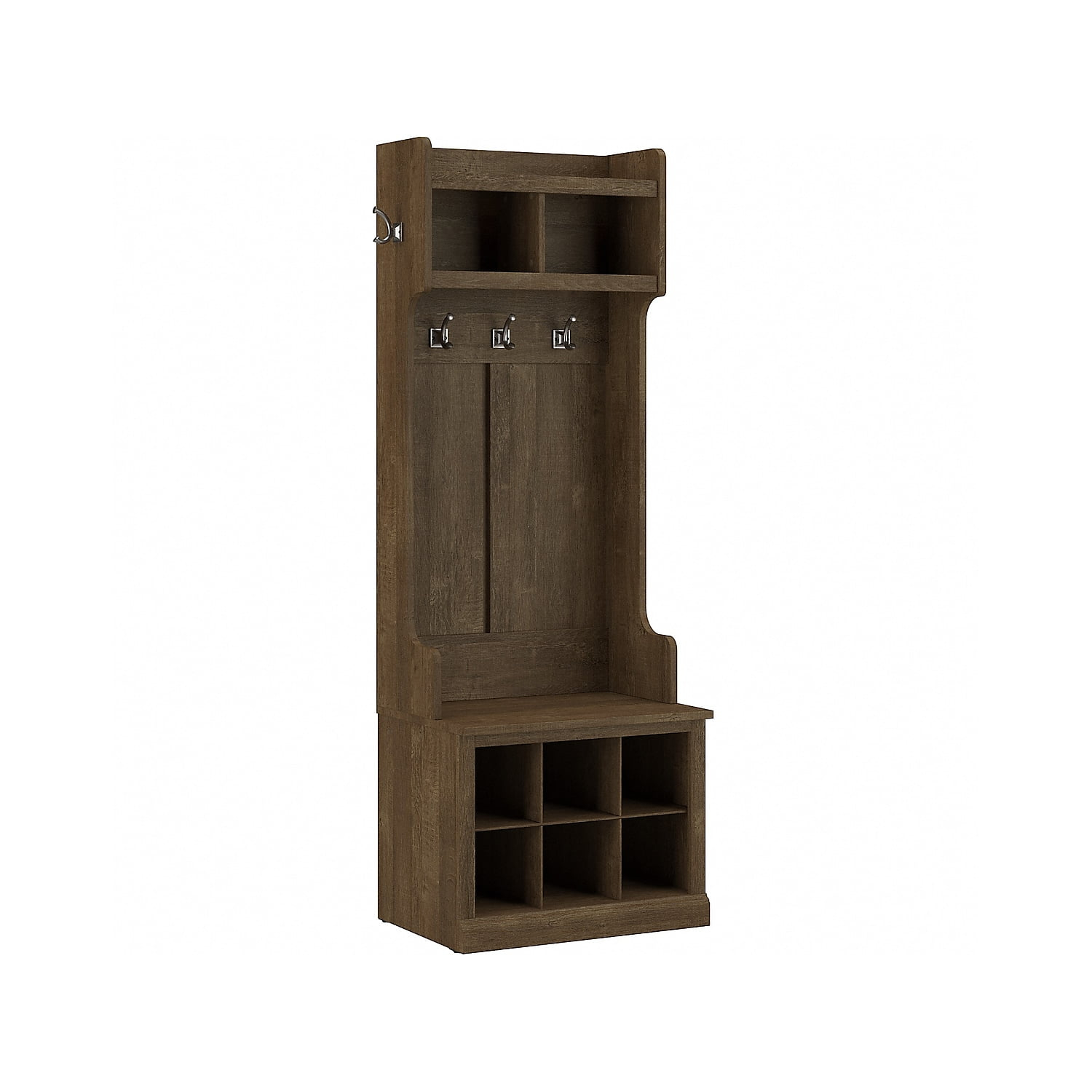Woodland 24W Hall Tree & Shoe Bench w/ Shelves in Ash Brown - Engineered Wood