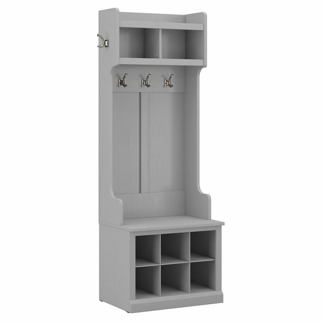 Woodland 24W Hall Tree & Shoe Bench w/ Shelves in Cape Cod Gray -Engineered Wood