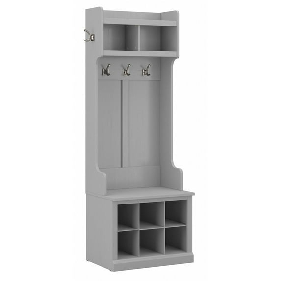 Woodland 24W Hall Tree & Shoe Bench w/ Shelves in Cape Cod Gray -Engineered Wood