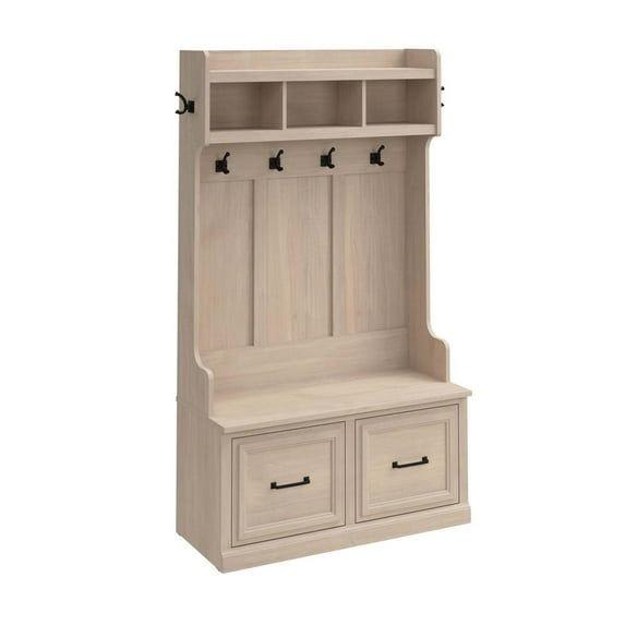 Woodland 40W Hall Tree and Shoe Bench w/ Doors in White Maple - Engineered Wood