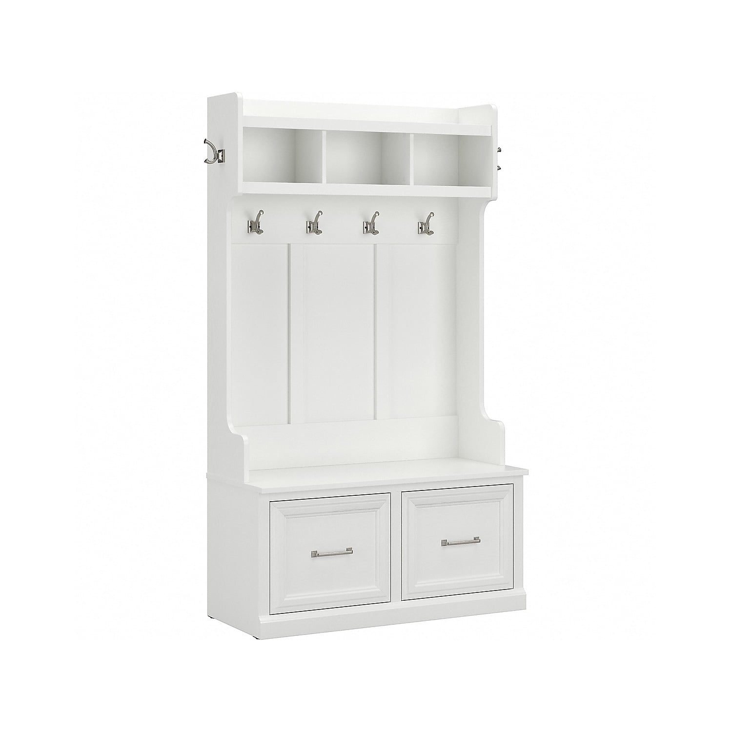 Woodland 40W Hall Tree and Shoe Bench with Doors in White Ash - Engineered Wood