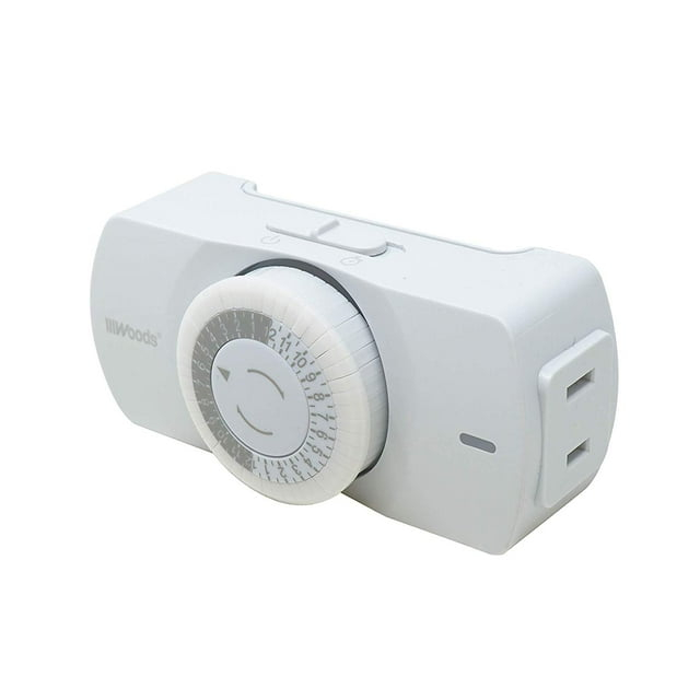 Woods 50101WD Easy-to-use Narrow Style Indoor 24-Hour Mechanical Timer, Single 2-prong (polarized) Outlet, White