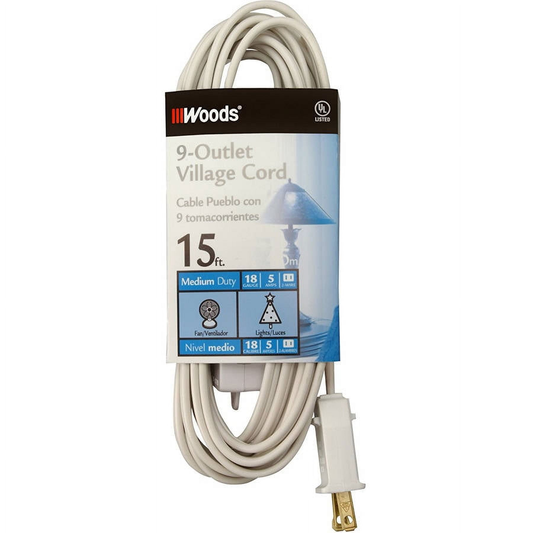 Woods Indoor 15 ft. L White Extension Cord with Switch 18/2
