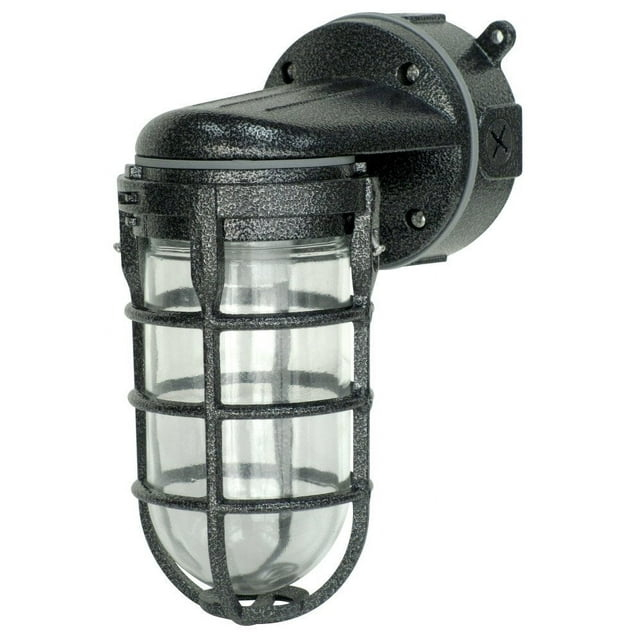 Woods L1707SVBLK Wall Mount Light in Hammered Black Finish Sturdy Die Cast Aluminum Cage, Suitable for Indoor and Outdoor Use