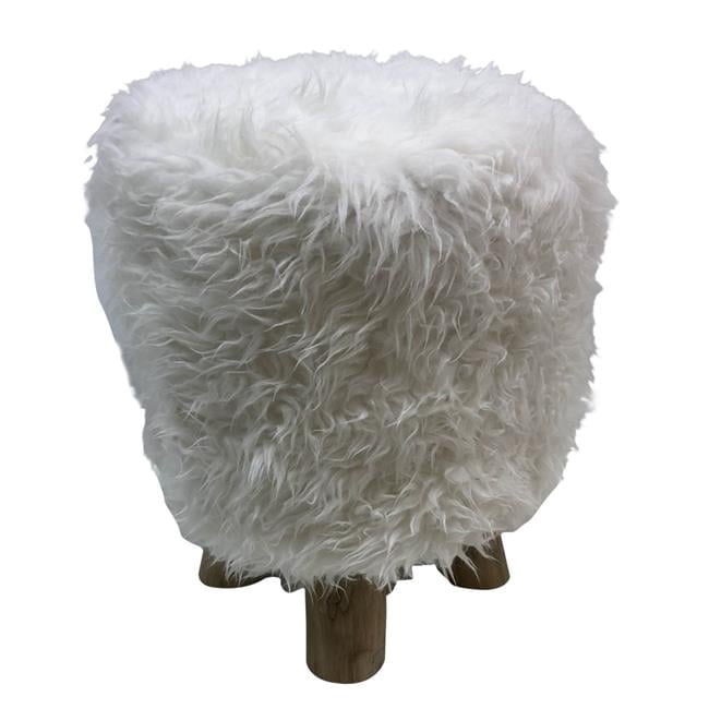 AFD Woolly Faux Pouf Ottoman Stool With Natural Log Feet