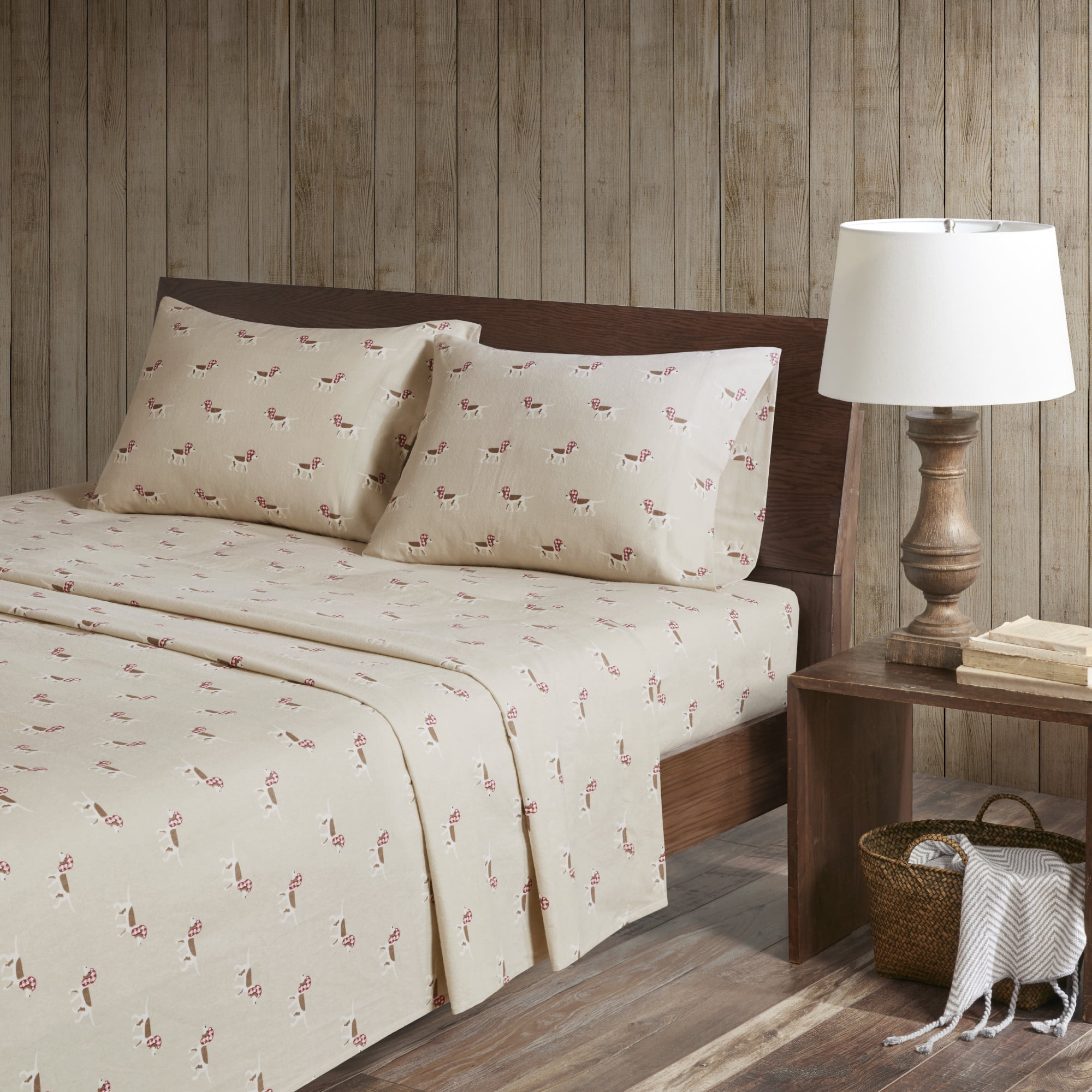 Woolrich 4-Piece Tan Dog Cotton Flannel Sheet Set, Twin
