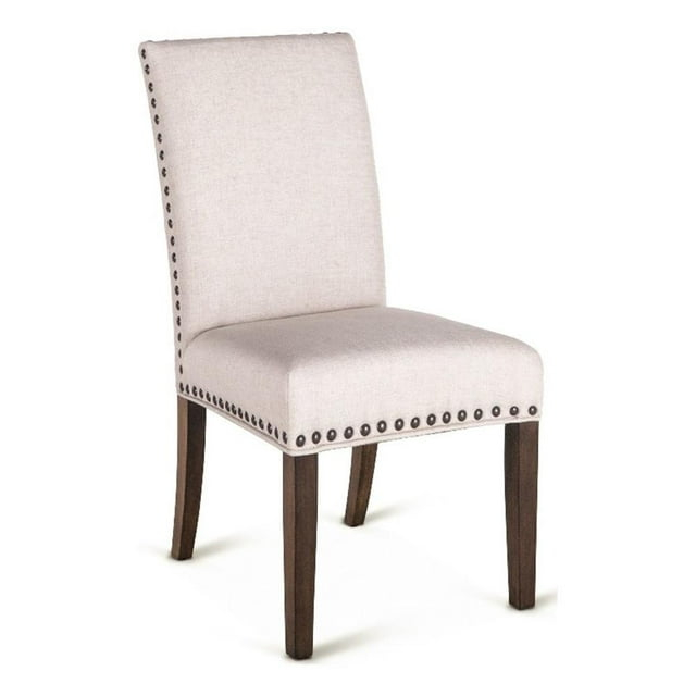 World Interiors Bristol 20" Fabric Dining Chairs in Off White/Teak (Set of 2)