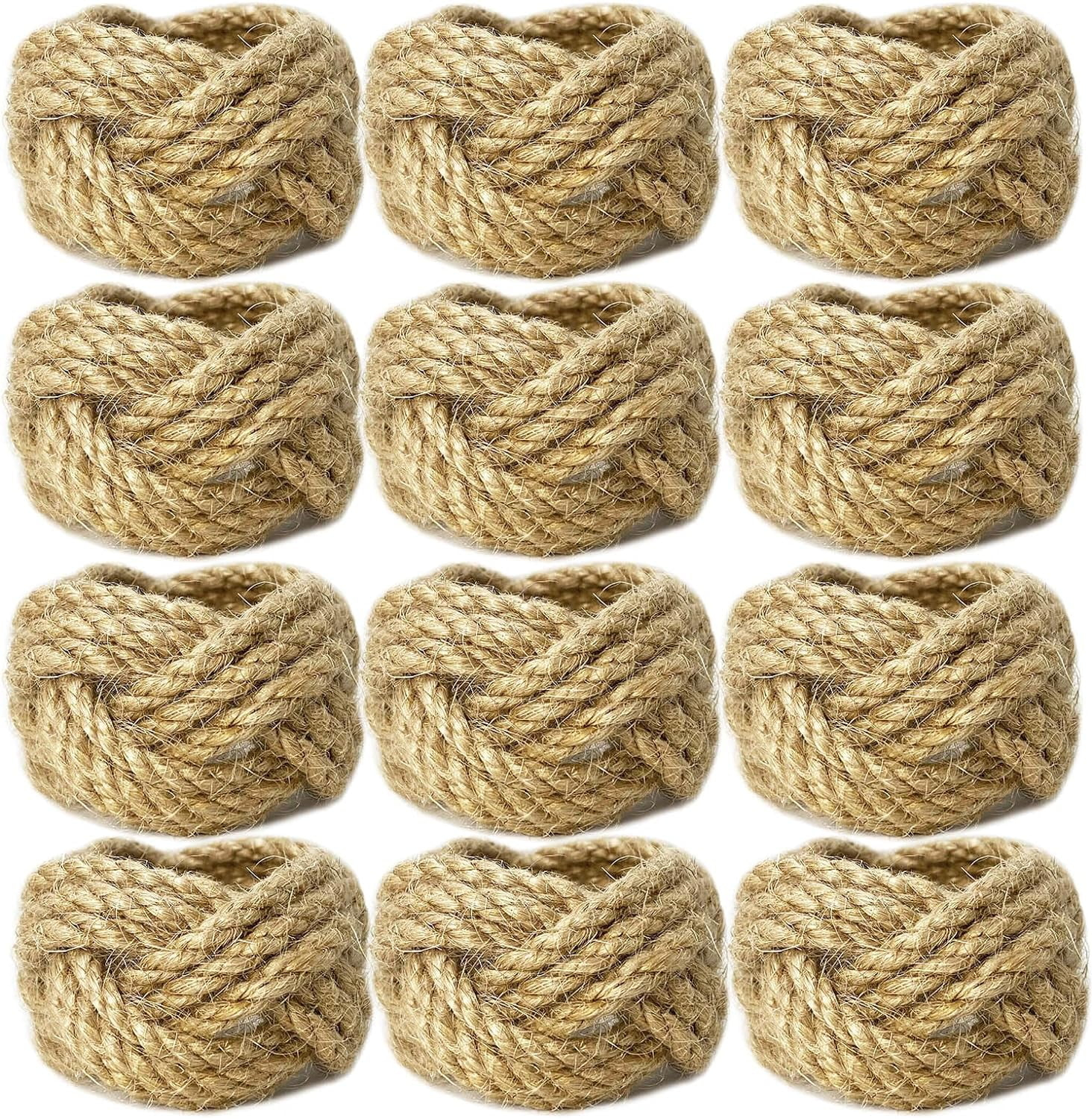 Woven Napkin Rings Set of 12 Farmhouse Napkin Rings Bulk Burlap Jute Napkin Rings for Dinning Table, Nautical Napkin Rings Table Decor for Party Gathering Banquet Wedding Birthday Natural