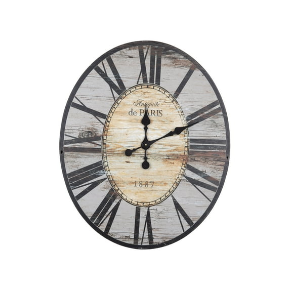 Woven Paths 29" Oval Distressed Grey Wood Wall Clock