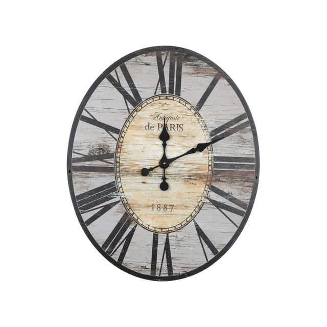Woven Paths 29" Oval Distressed Grey Wood Wall Clock