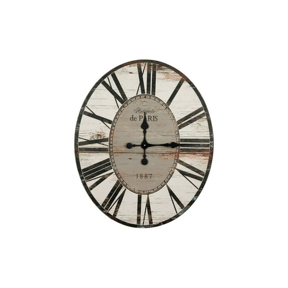 Woven Paths 29" Oval Distressed White Wood Wall Clock