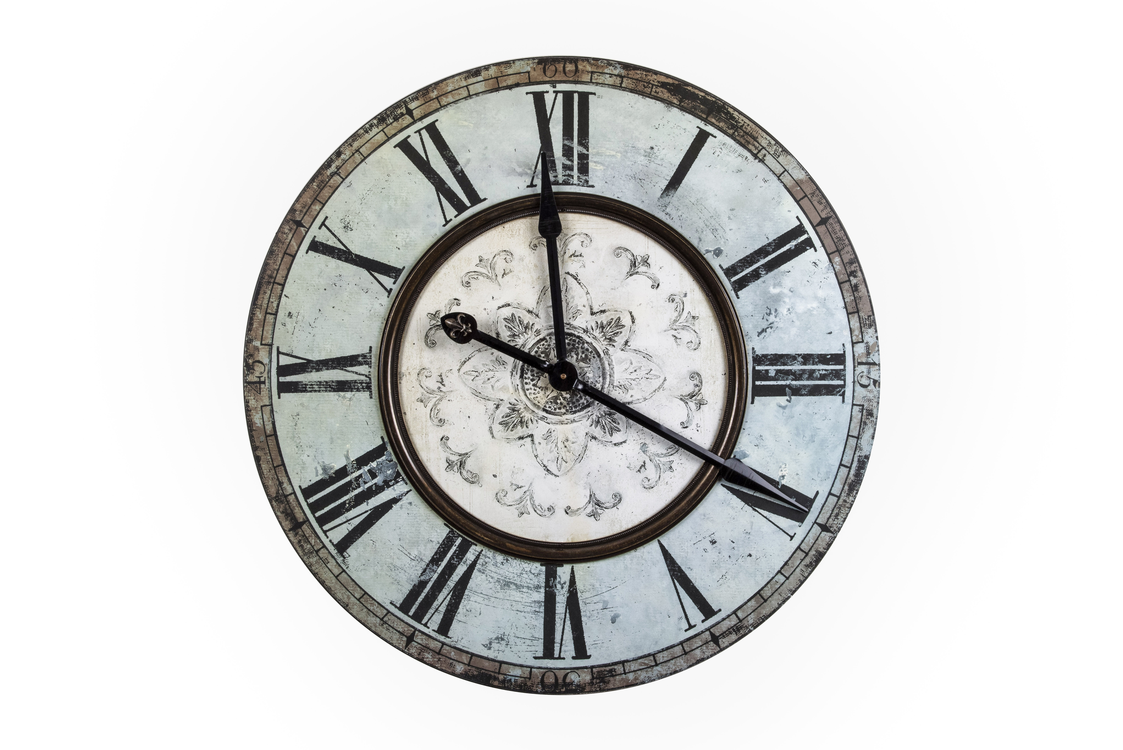 Woven Paths 29" Round Wood Wall Clock in Distressed Mint Finish