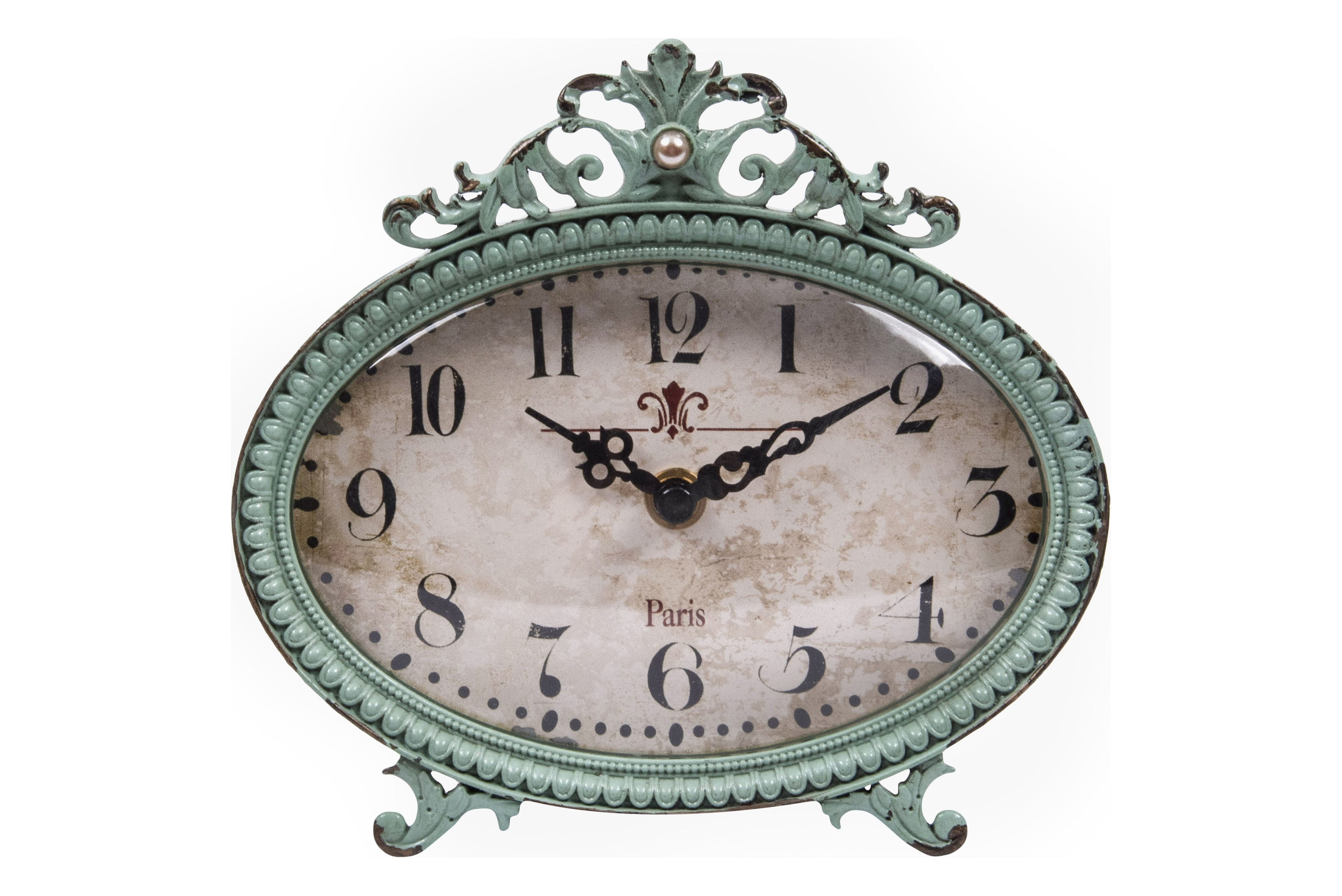 Woven Paths 6.5" x 2" x 6.25" Antique Style Pewter Mantel Clock in Distressed Aqua