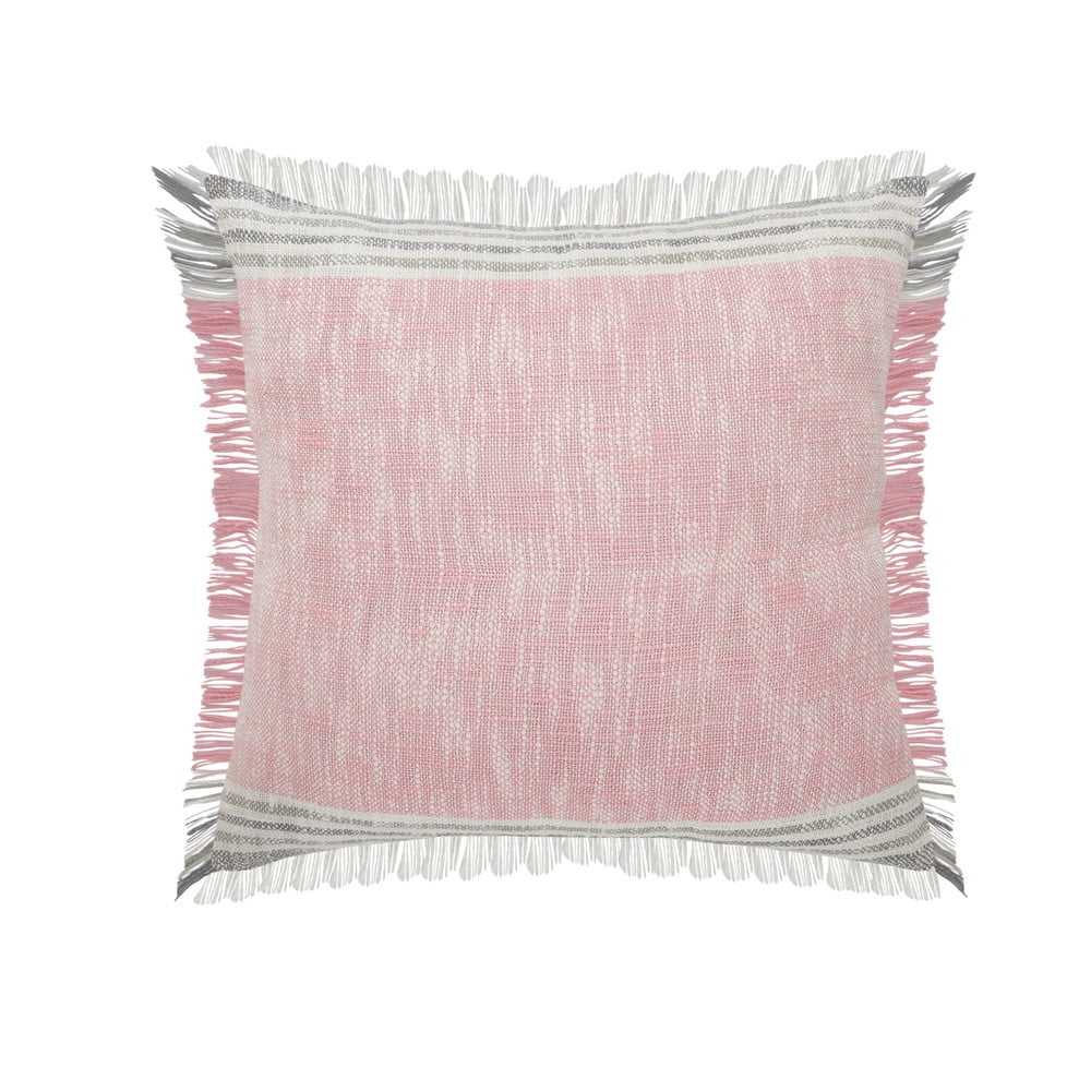 Woven Paths Charles Casual Cabin Fringed Throw Pillow, Pink/Gray/White, 20" x 20"
