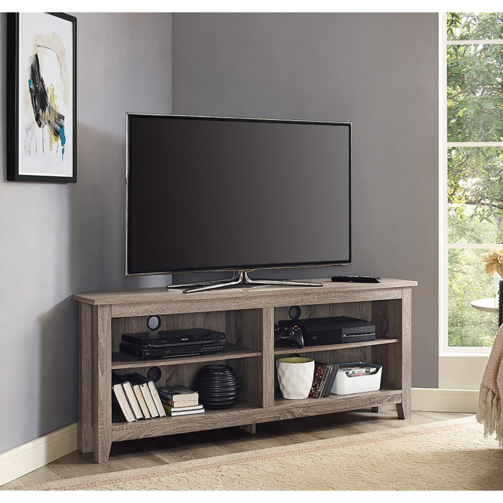 Woven Paths Transitional Corner TV Stand for TVs up to 65", Driftwood