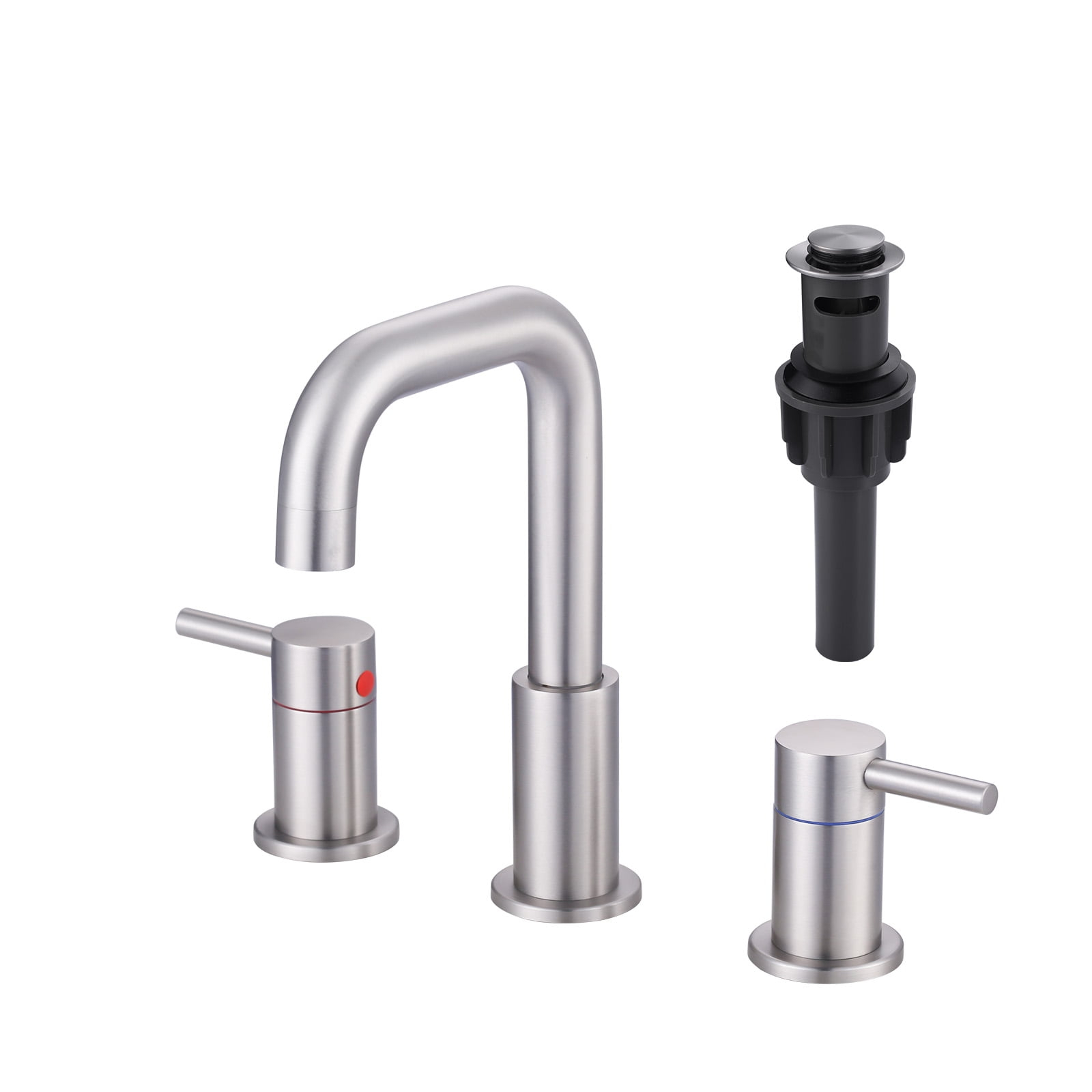Wowow 8 in. Widespread Double Handle High Arc Bathroom Faucet with Pop-Up Drain Kit Included and Supply Lines in Brushed Nickel