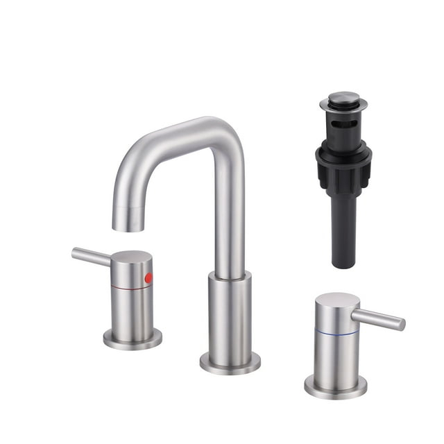 Wowow 8 in. Widespread Double Handle High Arc Bathroom Faucet with Pop-Up Drain Kit Included and Supply Lines in Brushed Nickel