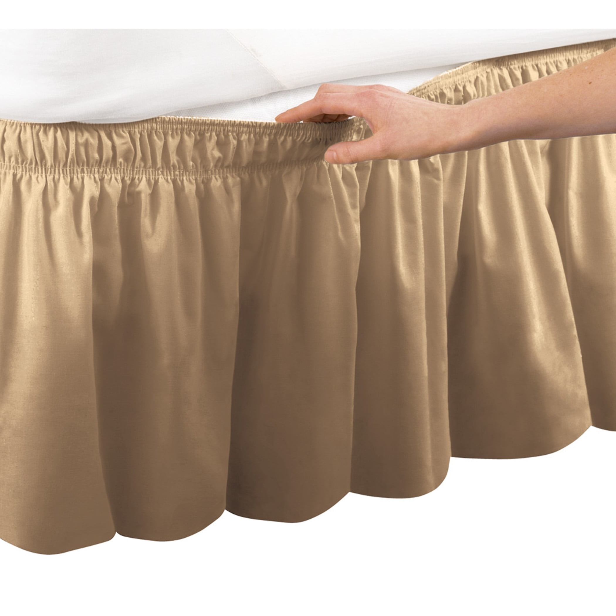 Wrap Around Bed Skirt, Easy Fit Elastic Dust Ruffle, Gold, Queen/King