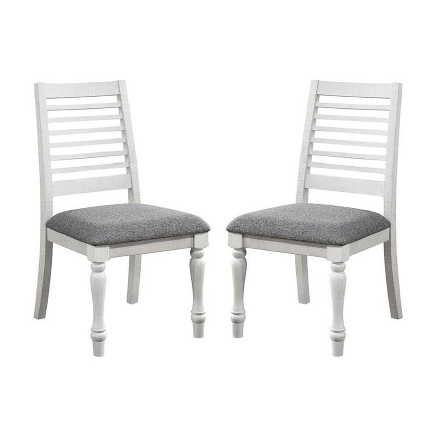 Wren 24 Inch Dining Chair Set of 2 Gray Fabric Cushion Antique White Wood