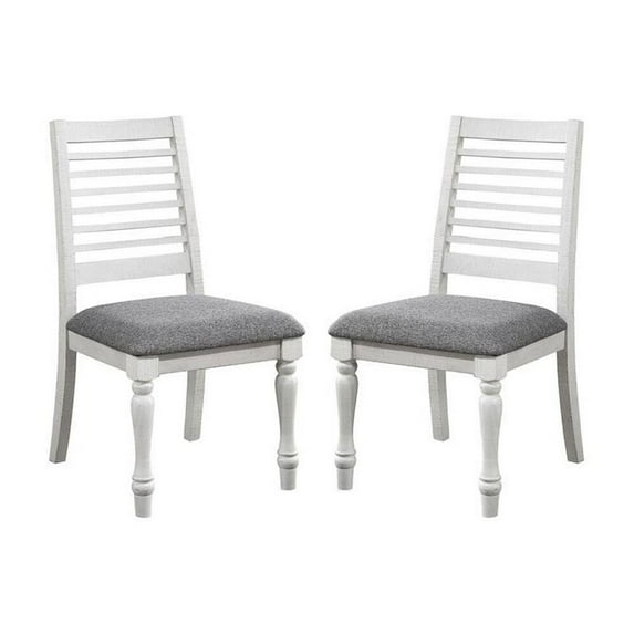 Wren 24 Inch Dining Chair Set of 2 Gray Fabric Cushion Antique White Wood