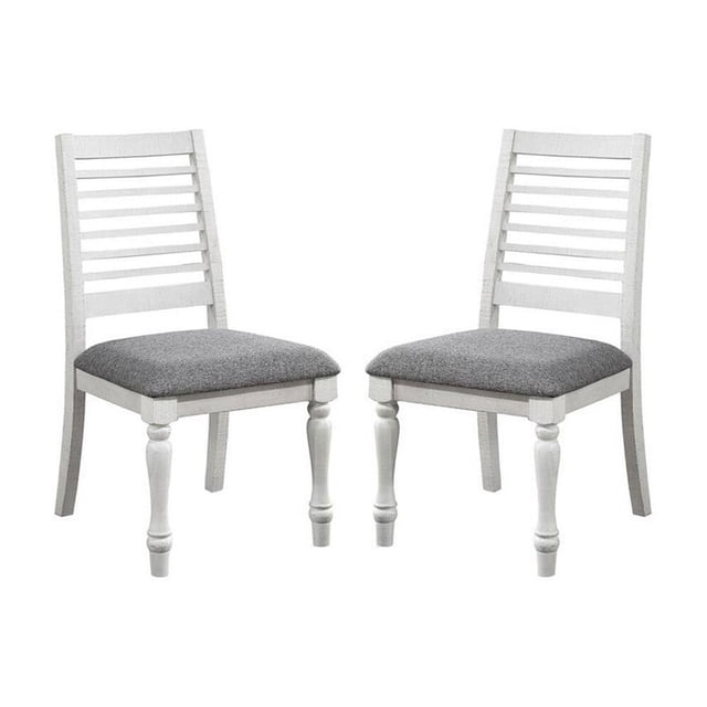 Wren 24 Inch Dining Chair Set of 2 Gray Fabric Cushion Antique White Wood